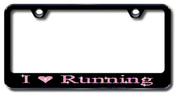 License Plate Frame with Swarovski Crystal Bling Bling I Love Running Aluminum