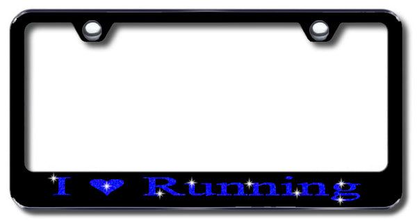 License Plate Frame with Swarovski Crystal Bling Bling I Love Running Aluminum