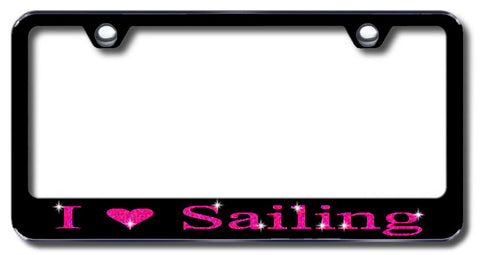License Plate Frame with Swarovski Crystal Bling Bling I Love Sailing Aluminum