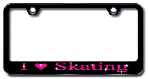 License Plate Frame with Swarovski Crystal Bling Bling I Love Skating Aluminum