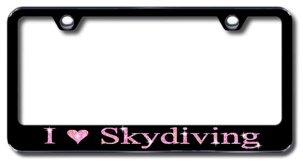 License Plate Frame with Swarovski Crystal Bling Bling I Love Skydiving Aluminum