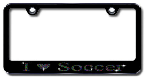 License Plate Frame with Swarovski Crystal Bling Bling I Love Soccer Aluminum