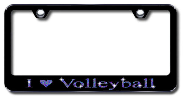 License Plate Frame with Swarovski Crystal Bling Bling I Love Volleyball Aluminum