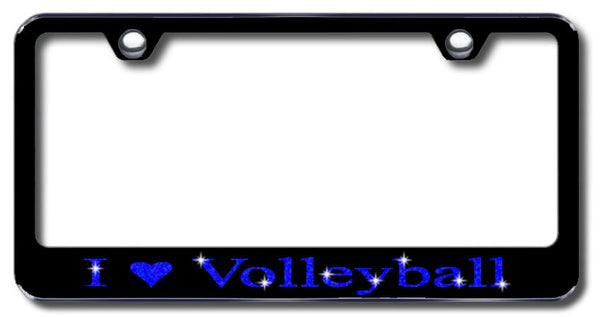 License Plate Frame with Swarovski Crystal Bling Bling I Love Volleyball Aluminum