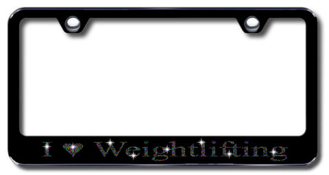 License Plate Frame with Swarovski Crystal Bling Bling I Love Weightlifting Aluminum