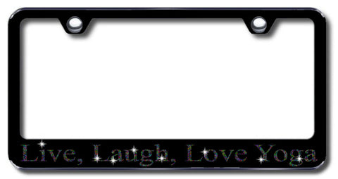 License Plate Frame with Swarovski Crystal Bling Bling Live, Laugh, Love Yoga Aluminum