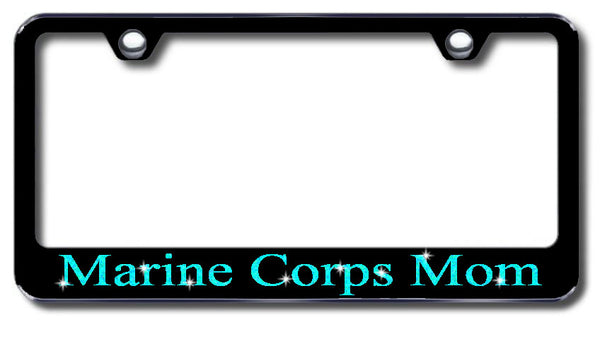 License Plate Frame with Swarovski Crystal Bling Bling Ice Marine Corps Mom Aluminum