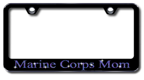 License Plate Frame with Swarovski Crystal Bling Bling Ice Marine Corps Mom Aluminum
