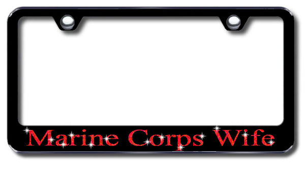 License Plate Frame with Swarovski Crystal Bling Bling Ice Marine Corps Wife Aluminum