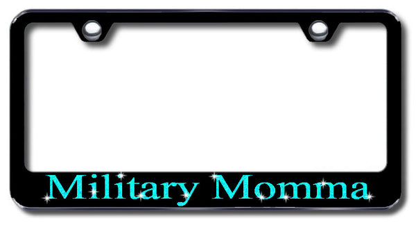 License Plate Frame with Swarovski Crystal Bling Bling Military Momma Aluminum