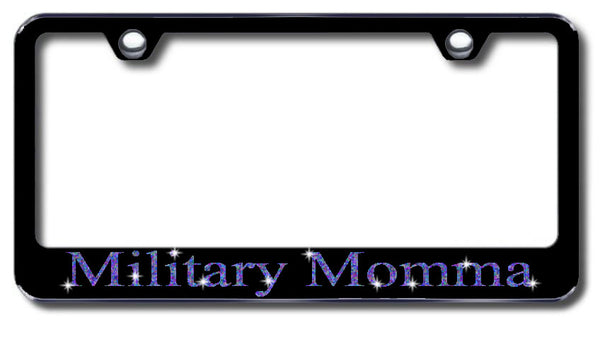 License Plate Frame with Swarovski Crystal Bling Bling Military Momma Aluminum