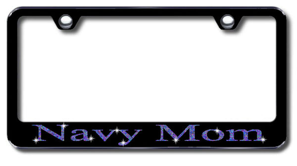 License Plate Frame with Swarovski Crystal Bling Bling Navy Mom Aluminum