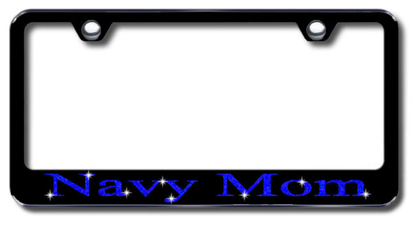 License Plate Frame with Swarovski Crystal Bling Bling Navy Mom Aluminum