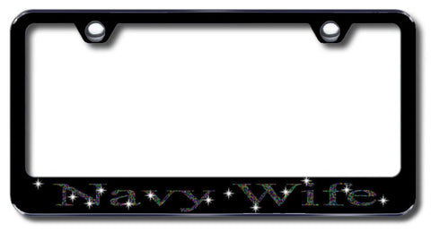 License Plate Frame with Swarovski Crystal Bling Bling Navy Wife Aluminum
