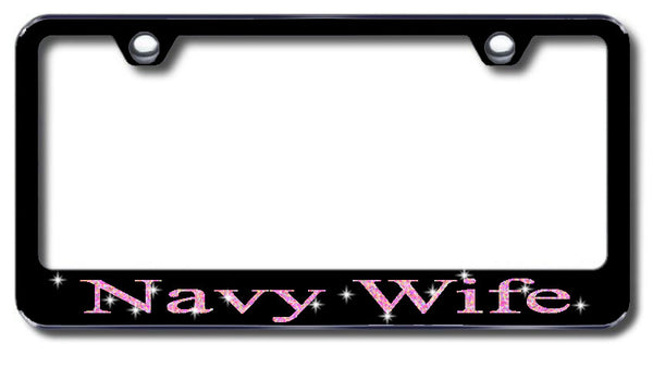 License Plate Frame with Swarovski Crystal Bling Bling Navy Wife Aluminum