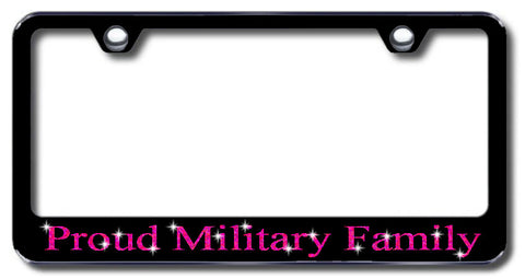 License Plate Frame with Swarovski Crystal Bling Bling Proud Military Family Aluminum