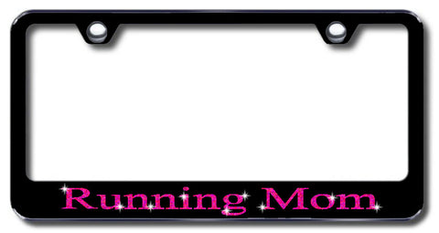 License Plate Frame with Swarovski Crystal Bling Bling Running Mom Aluminum