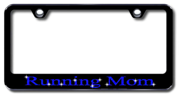 License Plate Frame with Swarovski Crystal Bling Bling Running Mom Aluminum