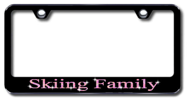 License Plate Frame with Swarovski Crystal Bling Bling Skiing Family Aluminum