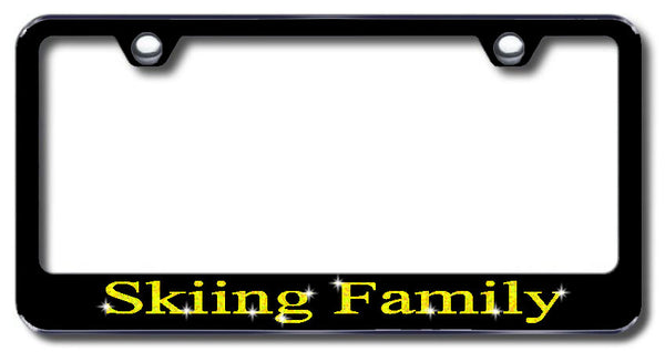 License Plate Frame with Swarovski Crystal Bling Bling Skiing Family Aluminum