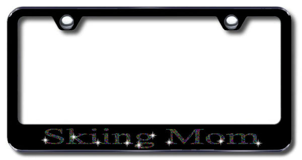 License Plate Frame with Swarovski Crystal Bling Bling Skiing Mom Aluminum