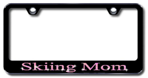 License Plate Frame with Swarovski Crystal Bling Bling Skiing Mom Aluminum