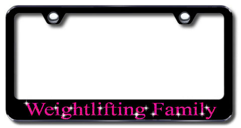 License Plate Frame with Swarovski Crystal Bling Bling Weightlifting Family Aluminum