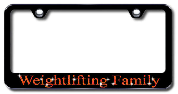 License Plate Frame with Swarovski Crystal Bling Bling Weightlifting Family Aluminum