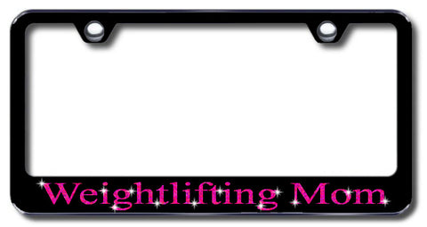 License Plate Frame with Swarovski Crystal Bling Bling Weightlifting Mom Aluminum