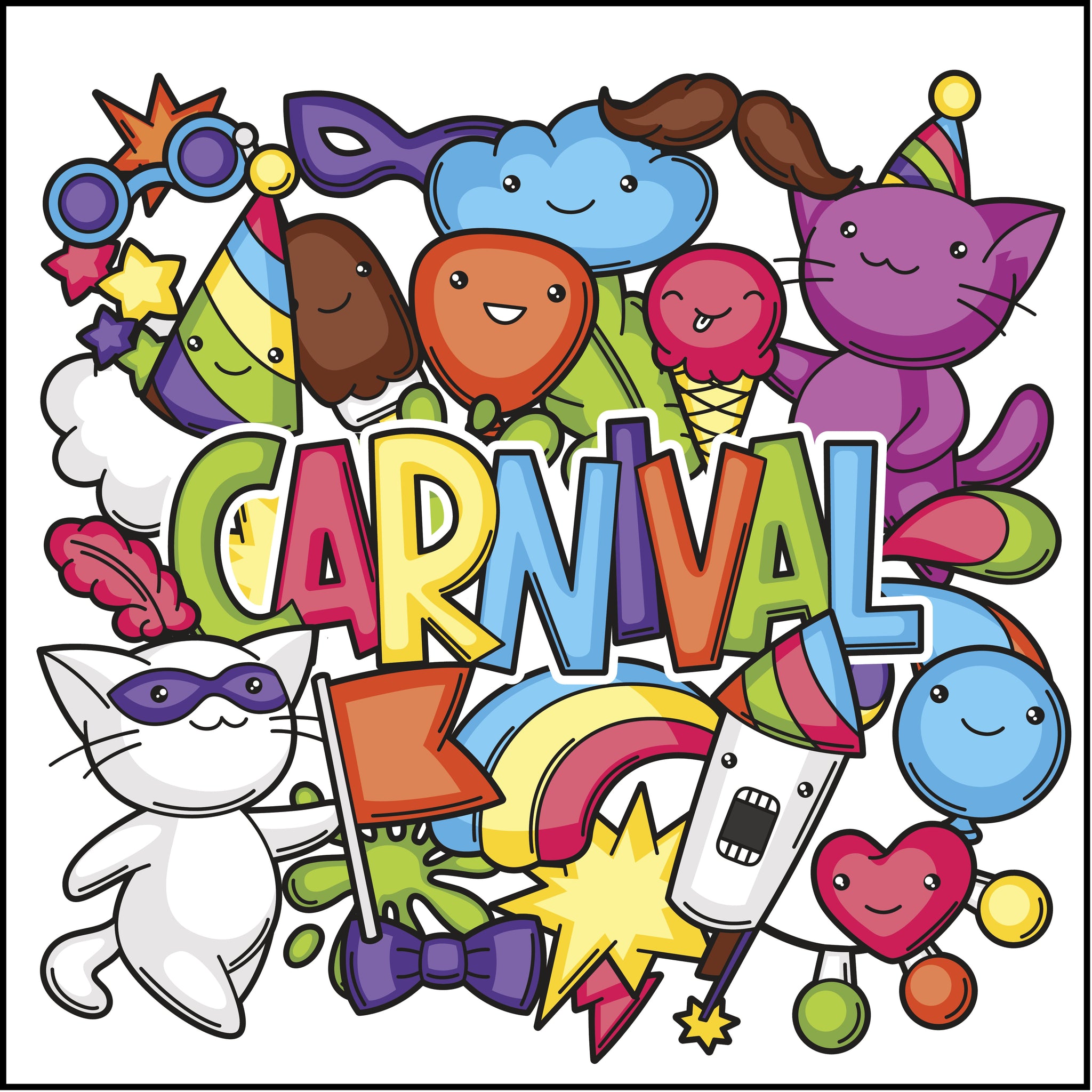 Carnival of Happy Kitty Cat and Rainbow Emojis Vinyl Decal Sticker