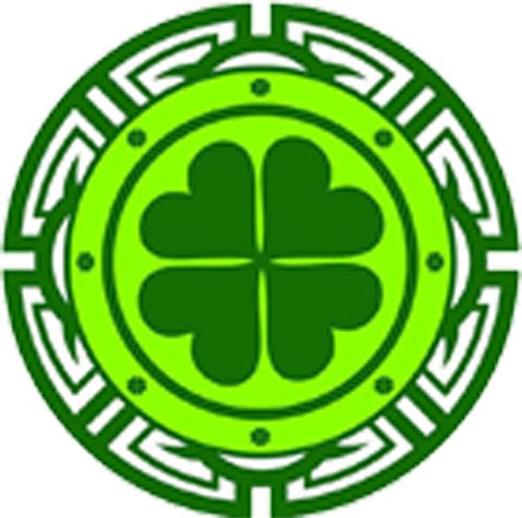 Classic Irish Shamrock Clover Logo Crest Traditional Cartoon - Green Border Vinyl Decal Sticker