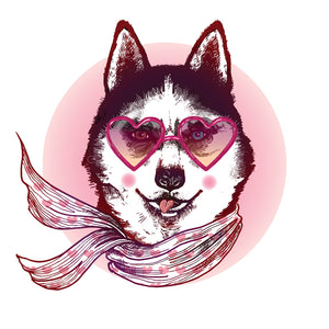 Classy Husky Dog with Heart Glasses and Scarf Vinyl Decal Sticker