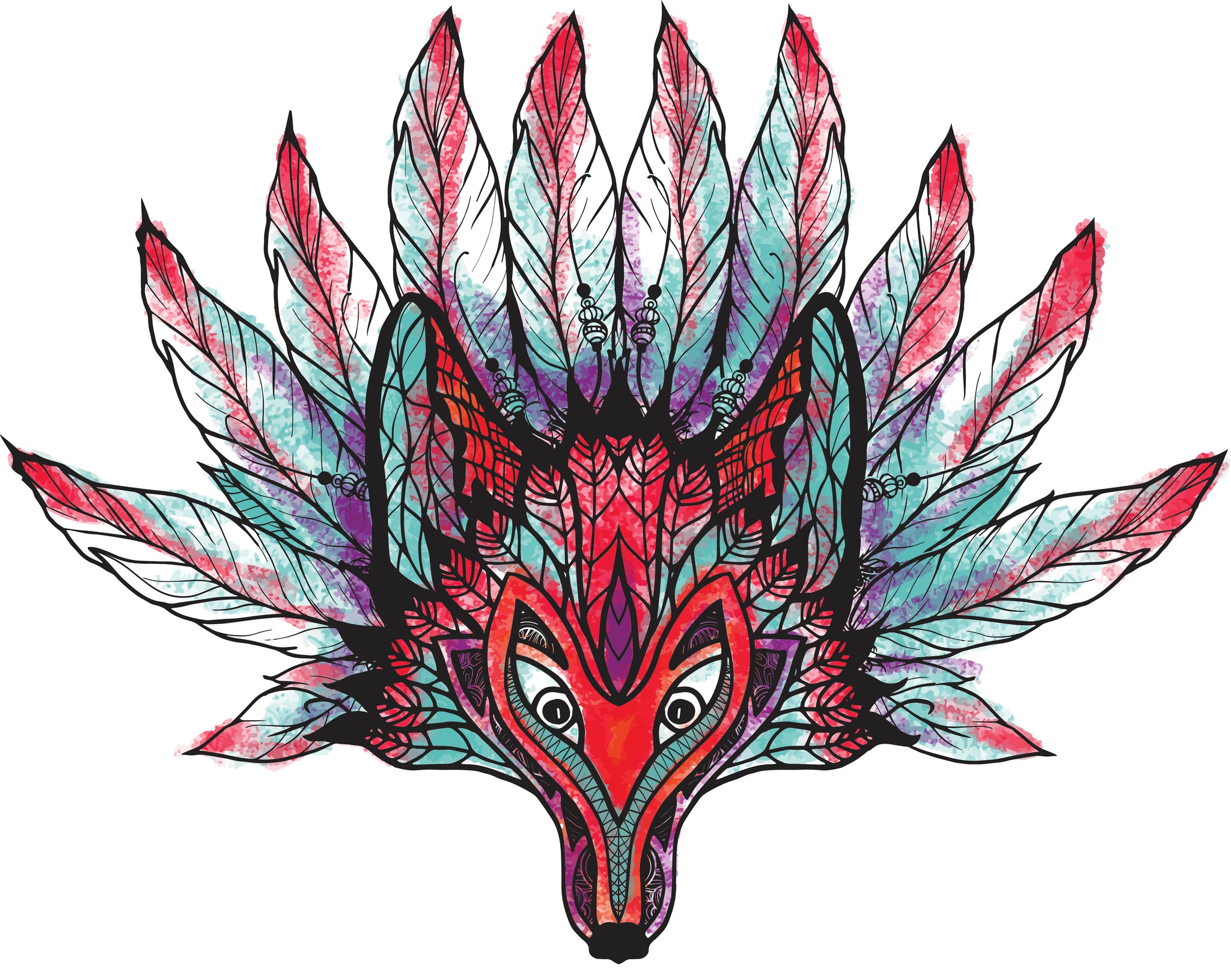Colorful Fox with Feather Mane Vinyl Decal Sticker