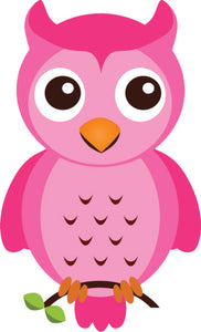Colorful Simple  Nursery Kindergarten Owl Cartoon - Pink Vinyl Sticker