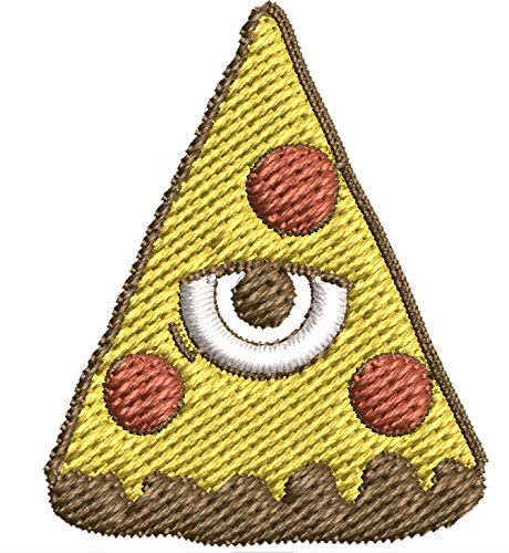 Iron on / Sew On Patch Applique Cool Weird Interesting Illuminati Pizza Cartoon Embroidered Design