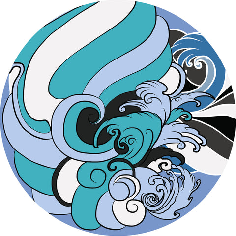 Cool Blue Tone Japanese Ocean Sea Wave Art Cartoon Icon #3 Vinyl Sticker