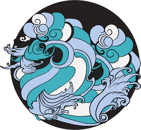 Cool Blue Tone Japanese Ocean Sea Wave Art Cartoon Icon #5 Vinyl Sticker