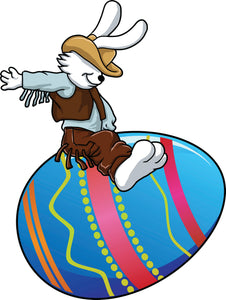 Cool Bunny Rabbit Cowboy Riding Easter Egg Cartoon Vinyl Sticker