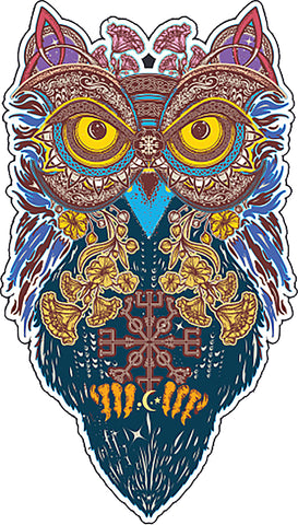 Cool Colorful Tribal Pattern Owl Cartoon Vinyl Sticker