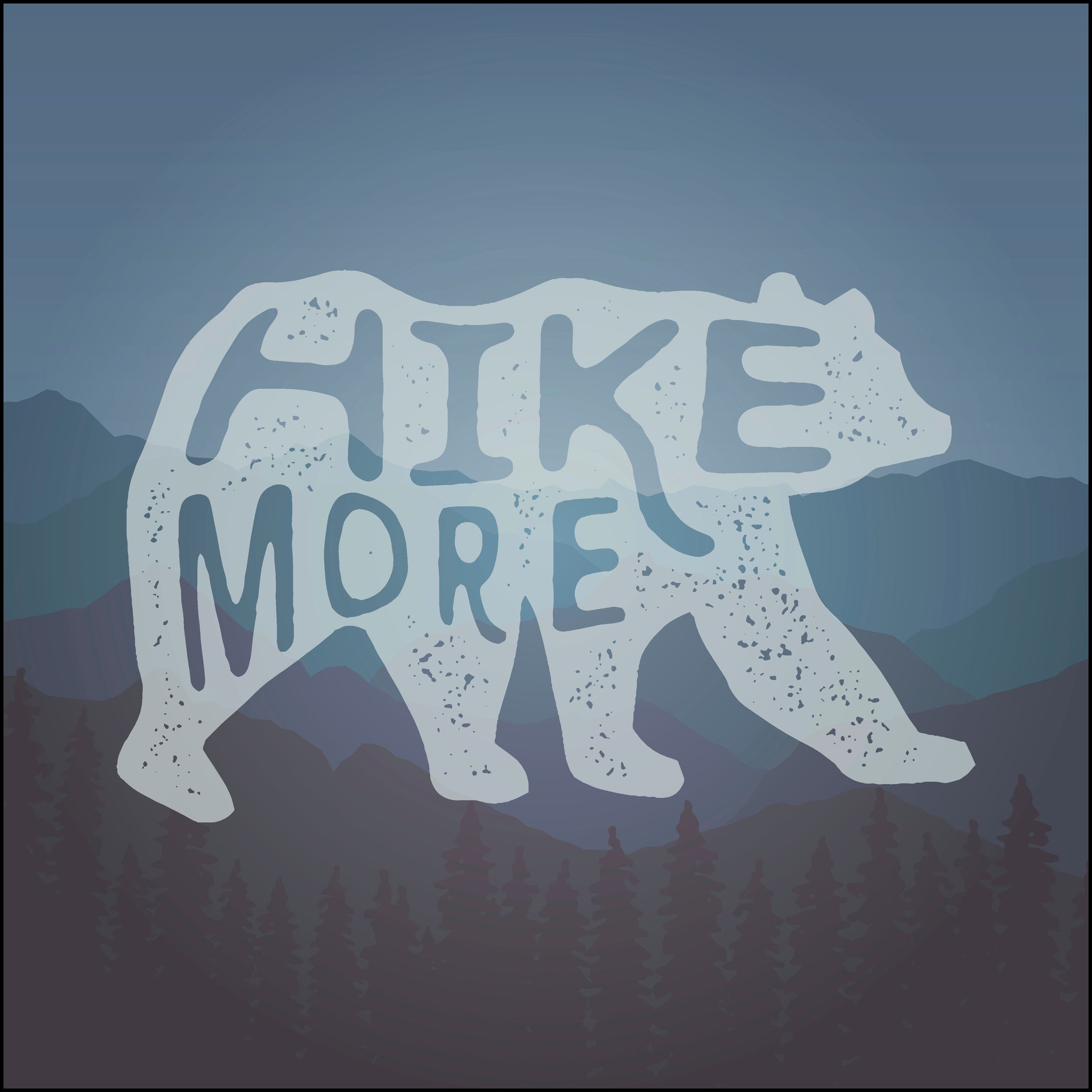 Cool Forest Mountain Calligraphy Icon - Hike More Bear Vinyl Sticker