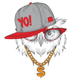 Cool Gangster Animal with Gold Chain and Yo Cap - Owl Vinyl Sticker