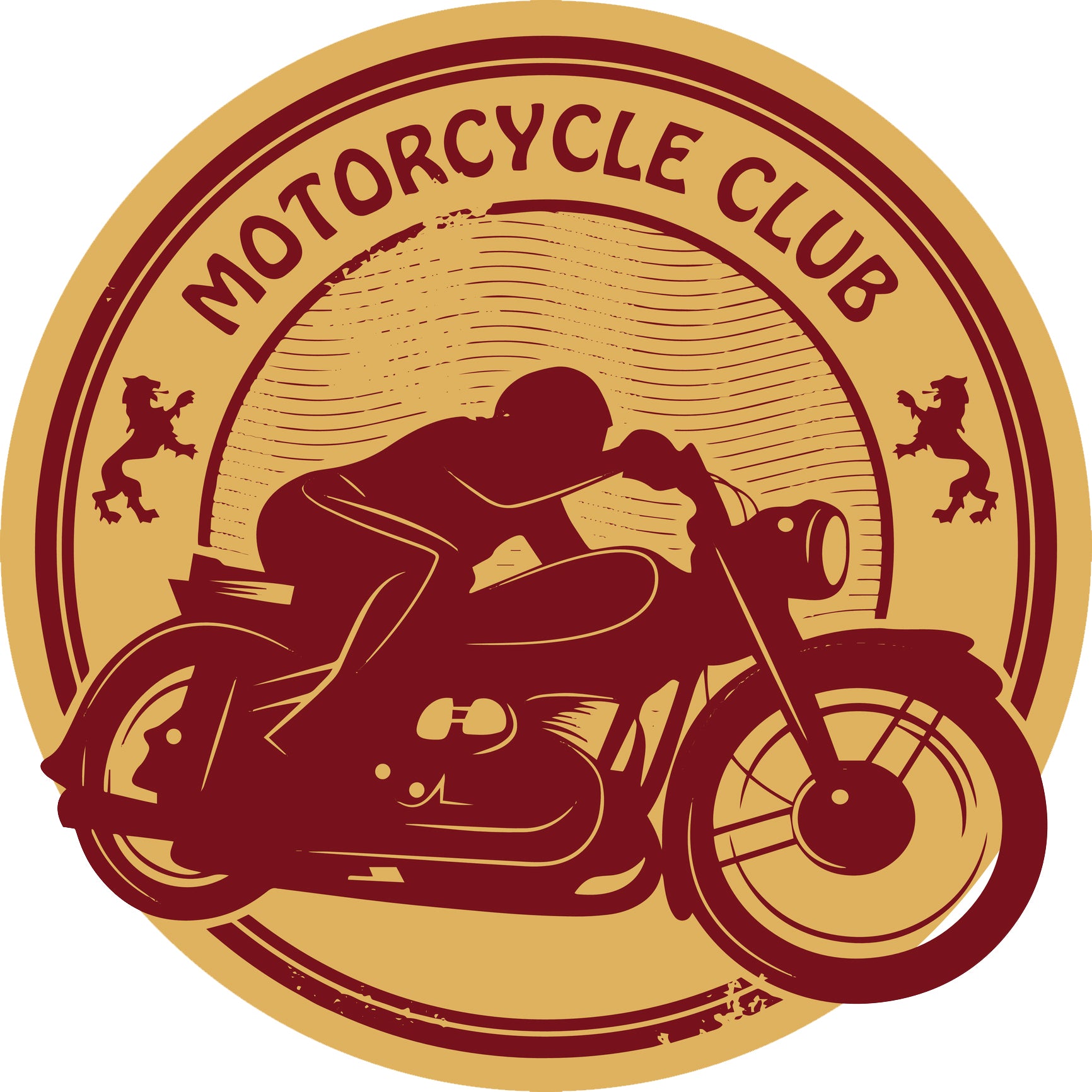 Cool Gold and Maroon Motorcycle Club Token Cartoon Icon Vinyl Sticker