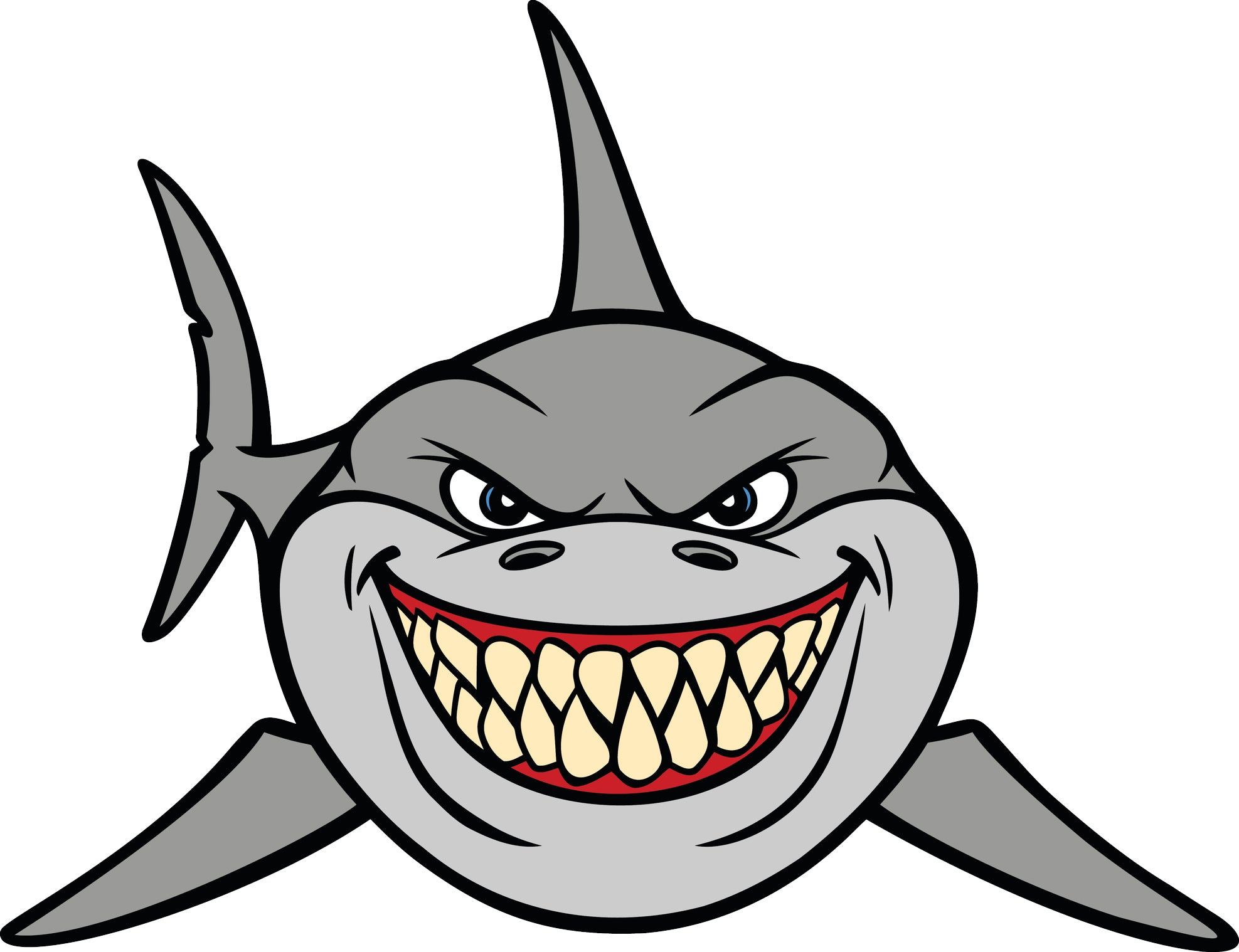 Cool Hungry Hunting Gray Smiling Shark Cartoon Emoji Vinyl Sticker –  Shinobi Stickers