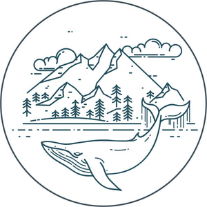 Cool Mountain Forest and Whale Adventure Conservation Art Icon Border Around Image As Shown Vinyl Sticker