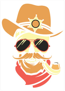 Cool Old Western Sheriff with Sunglasses and Pipe Vinyl Sticker