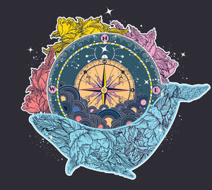 Cool Rainbow Flower Pattern Whale and Compass Cartoon Icon Vinyl Sticker