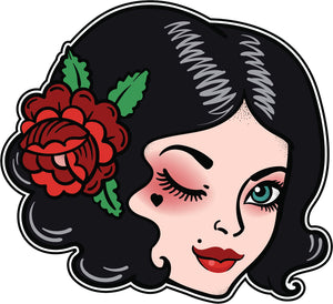 Cool Retro Vintage Asian Tattoo Style Art Violent - Raven Head Girl Vinyl Sticker