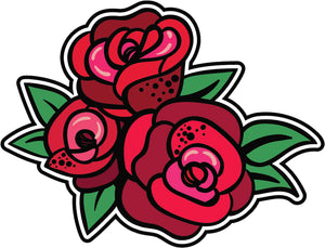 Cool Retro Vintage Asian Tattoo Style Art Violent - Red Roses Vinyl Sticker