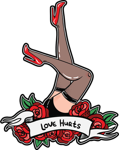 Cool Retro Vintage Asian Tattoo Style Art Violent Love Cartoon - Love Hurts Sexy Legs Vinyl Sticker