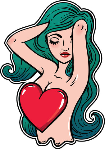 Cool Retro Vintage Asian Tattoo Style Art Violent Love Cartoon - Sexy Mermaid Vinyl Sticker